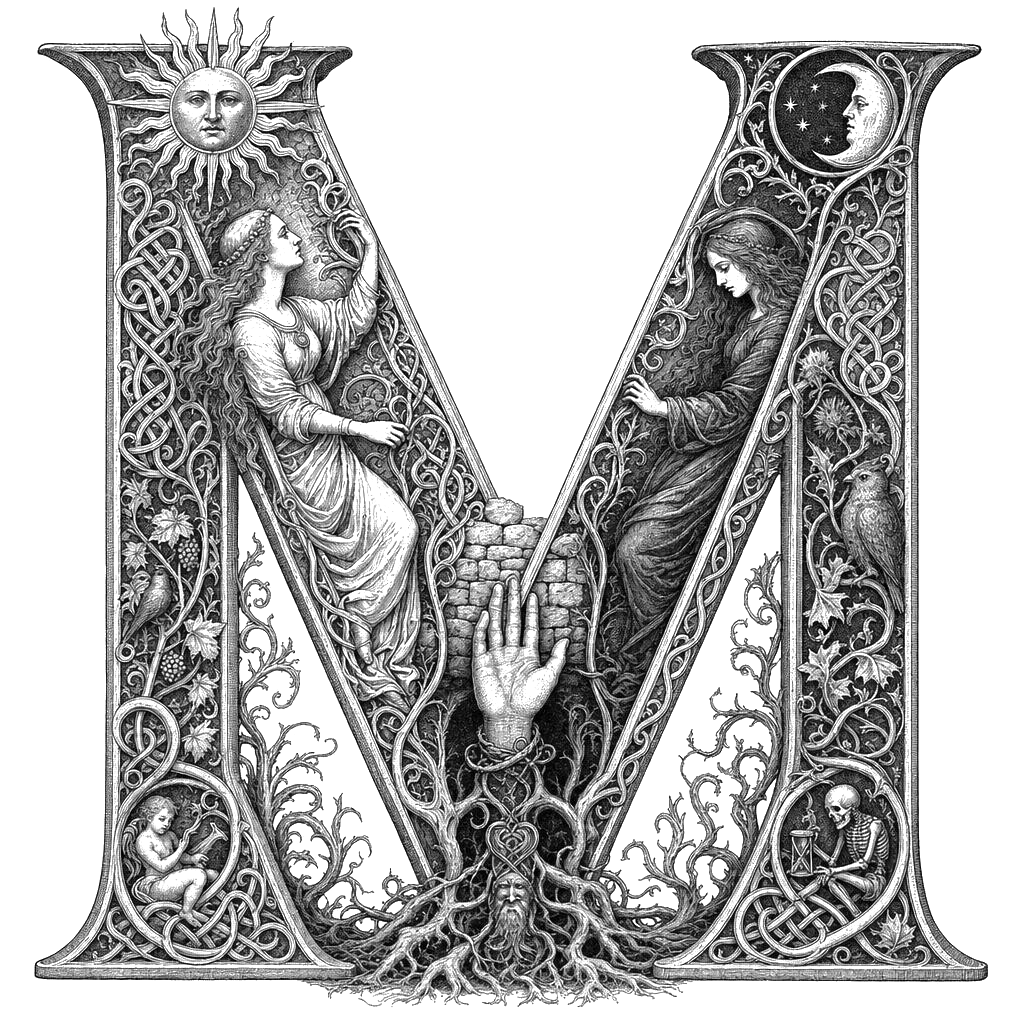 Manon — lettrine gravée de l'initiale M