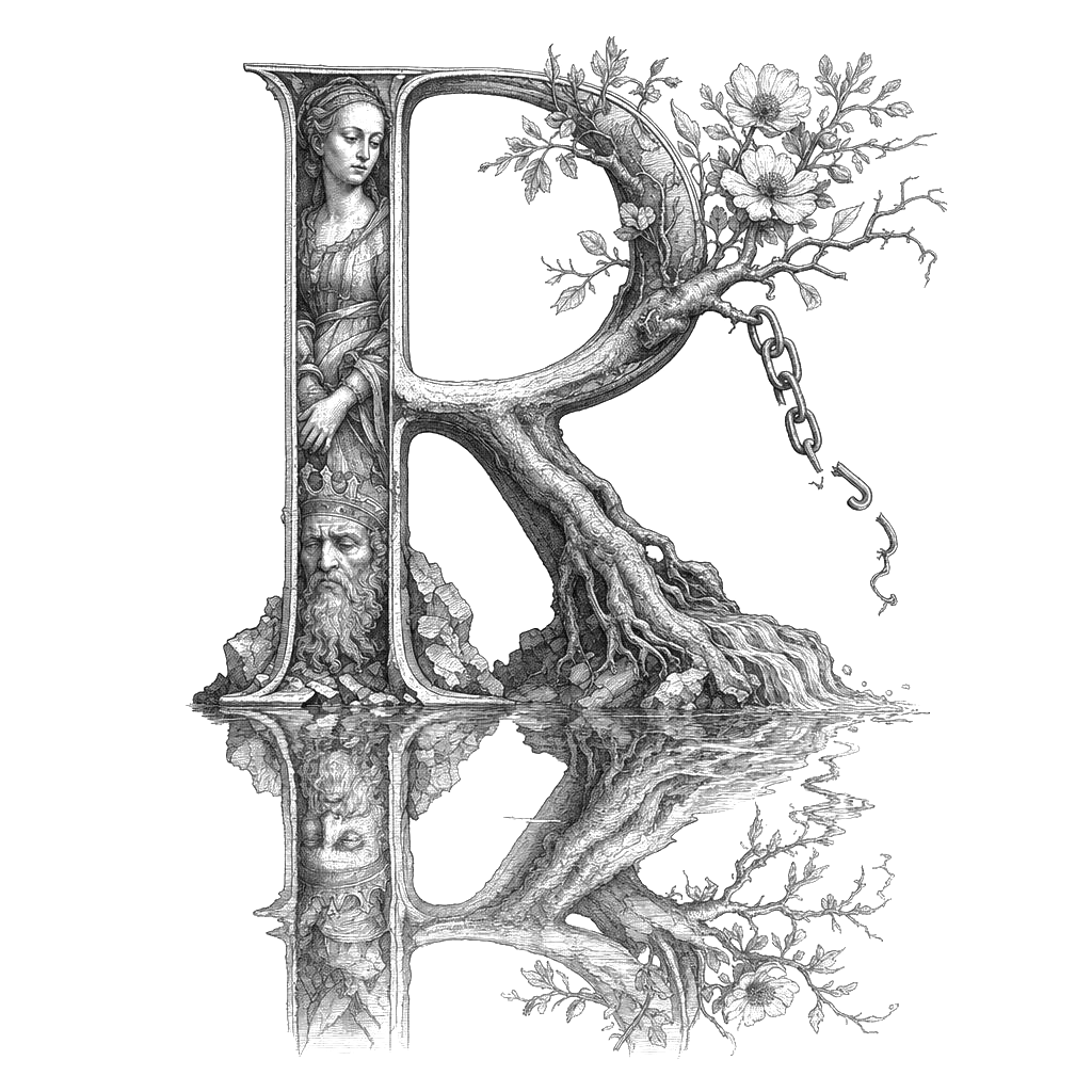 Raphaël — lettrine gravée de l'initiale R