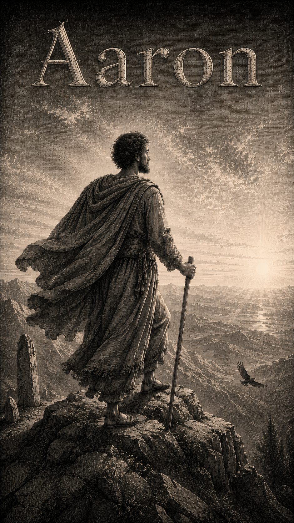 Illustration gravée du prénom Aaron