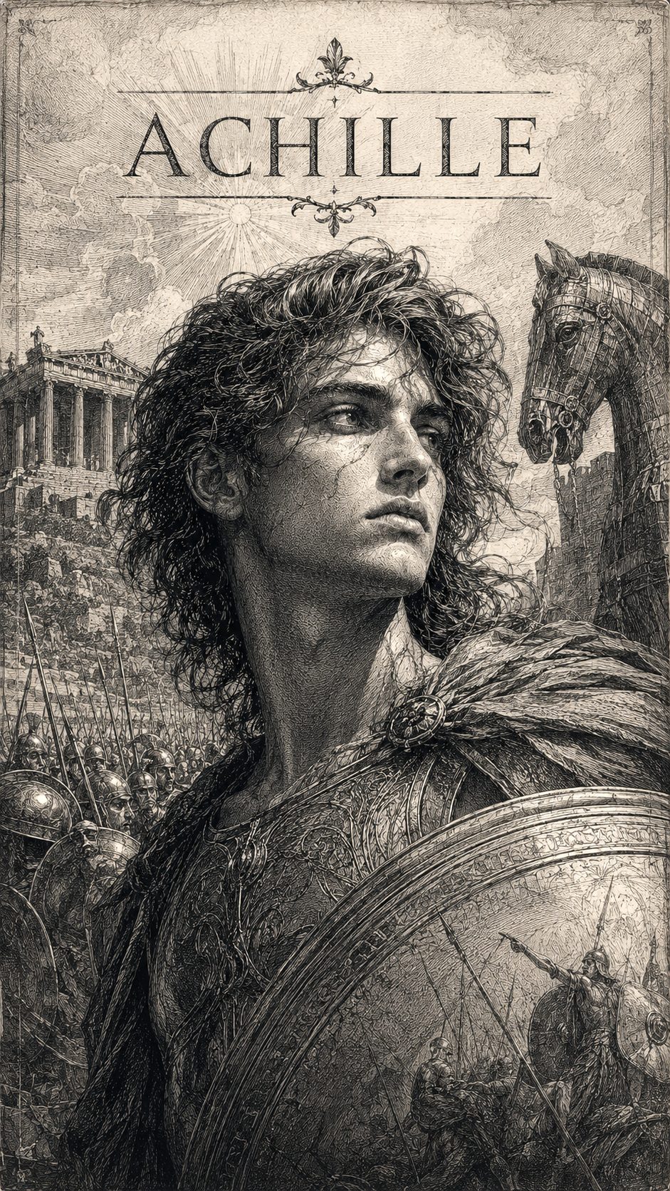 Illustration gravée du prénom Achille