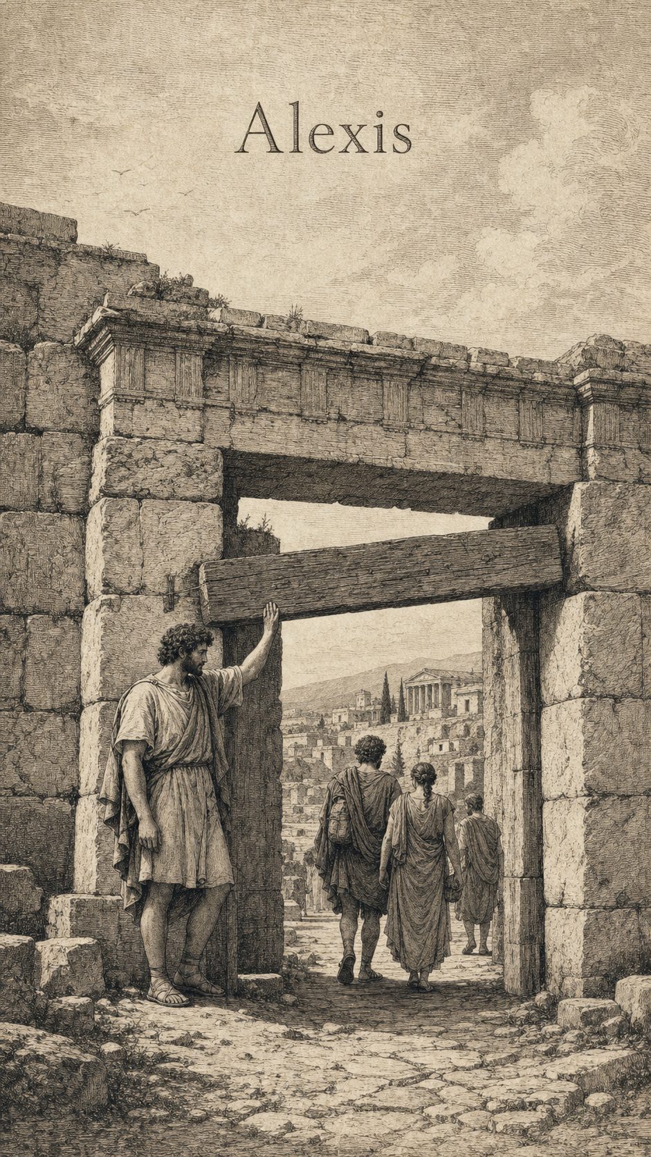 Illustration gravée du prénom Alexis