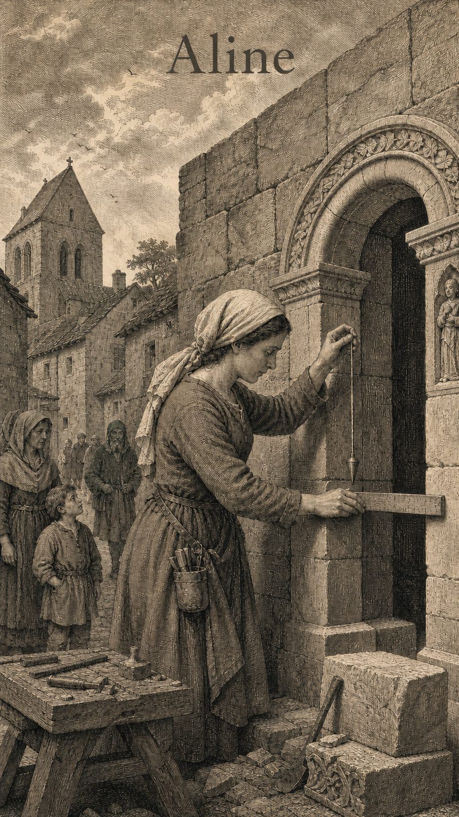 Illustration gravée du prénom Aline