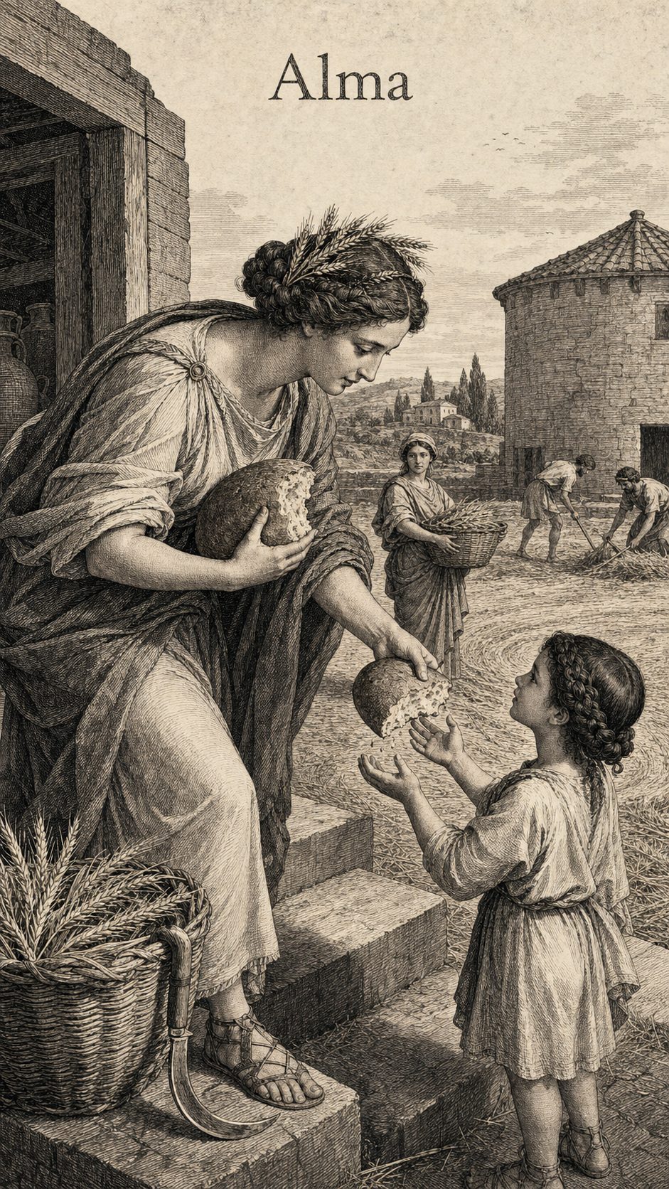 Illustration gravée du prénom Alma