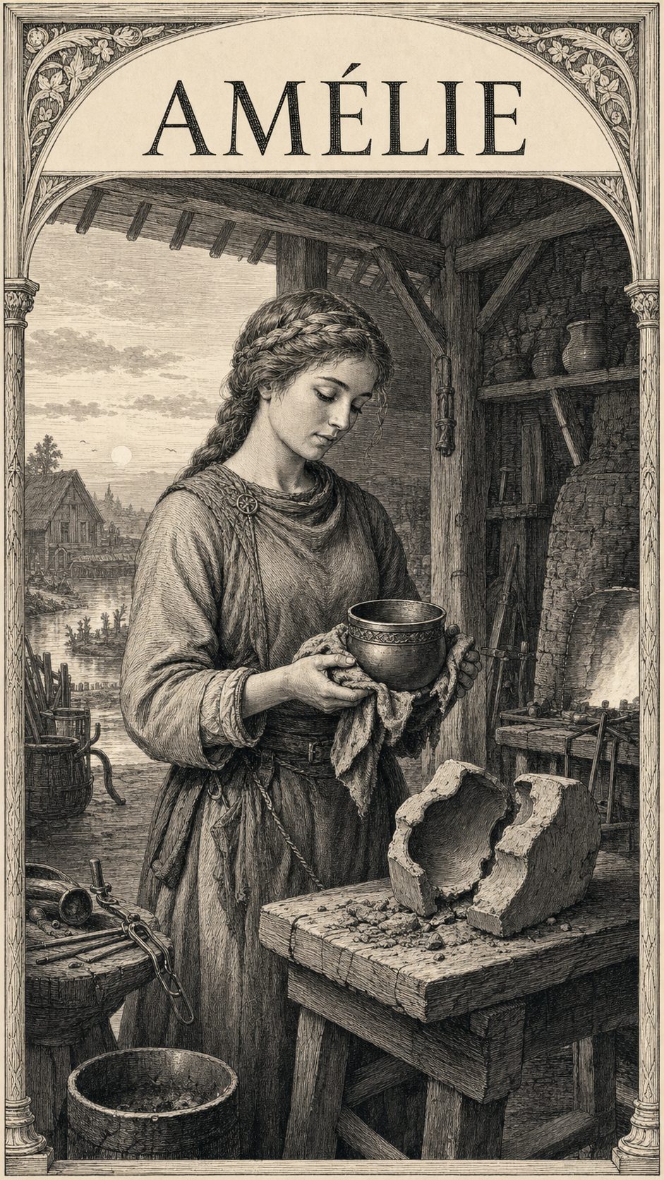 Illustration gravée du prénom Amélie