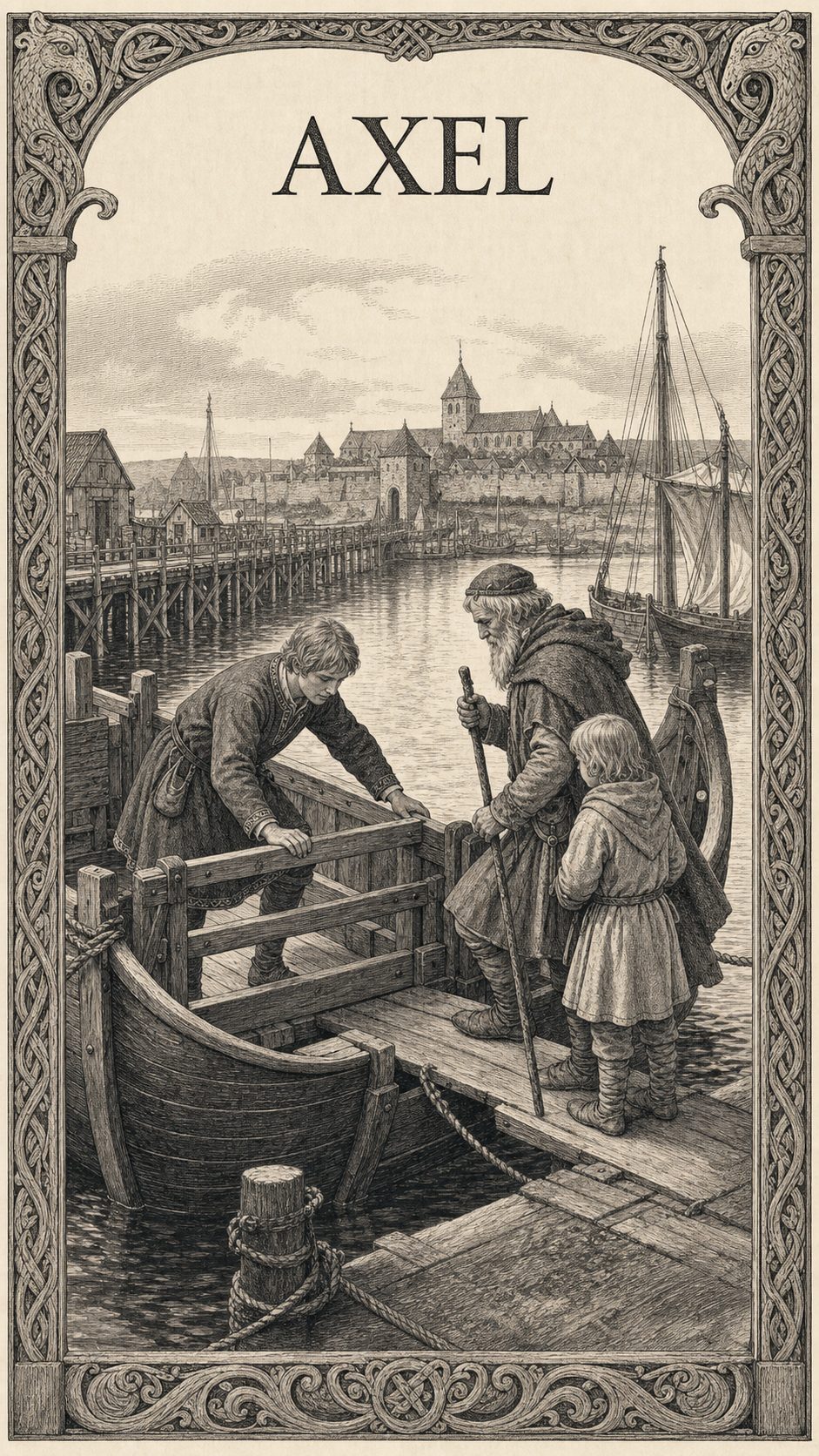 Illustration gravée du prénom Axel