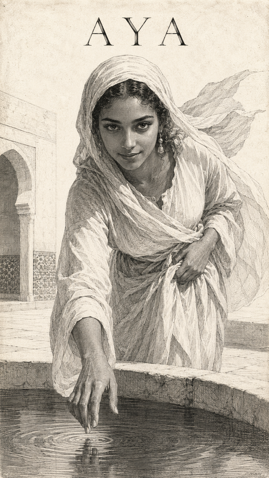 Illustration gravée du prénom Aya