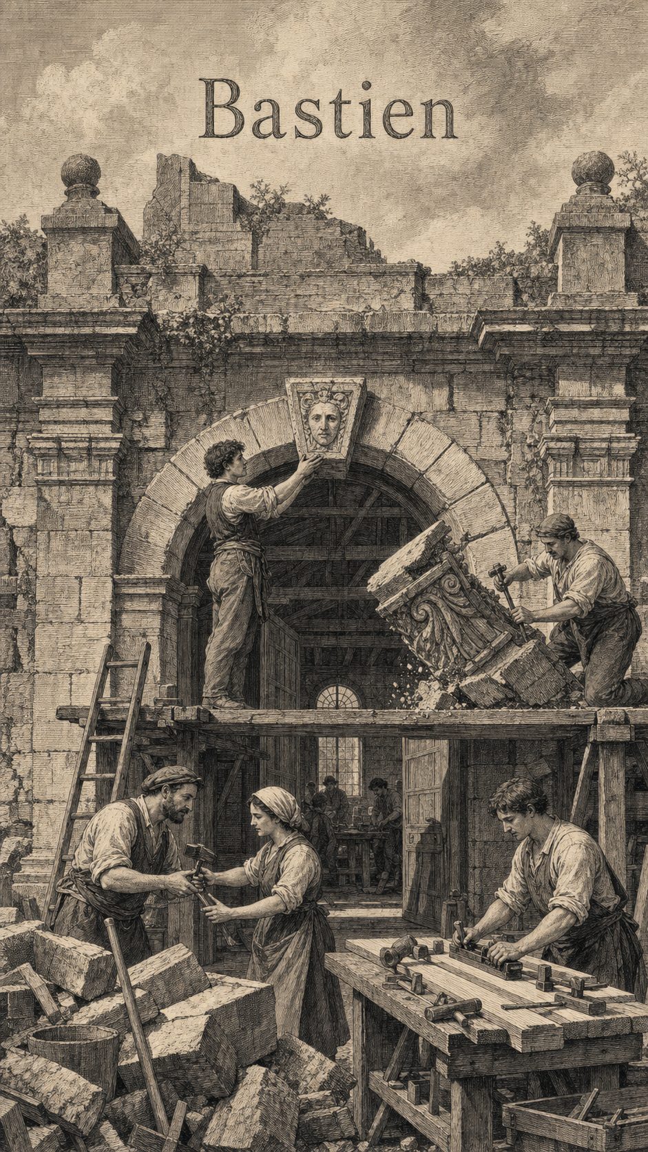 Illustration gravée du prénom Bastien