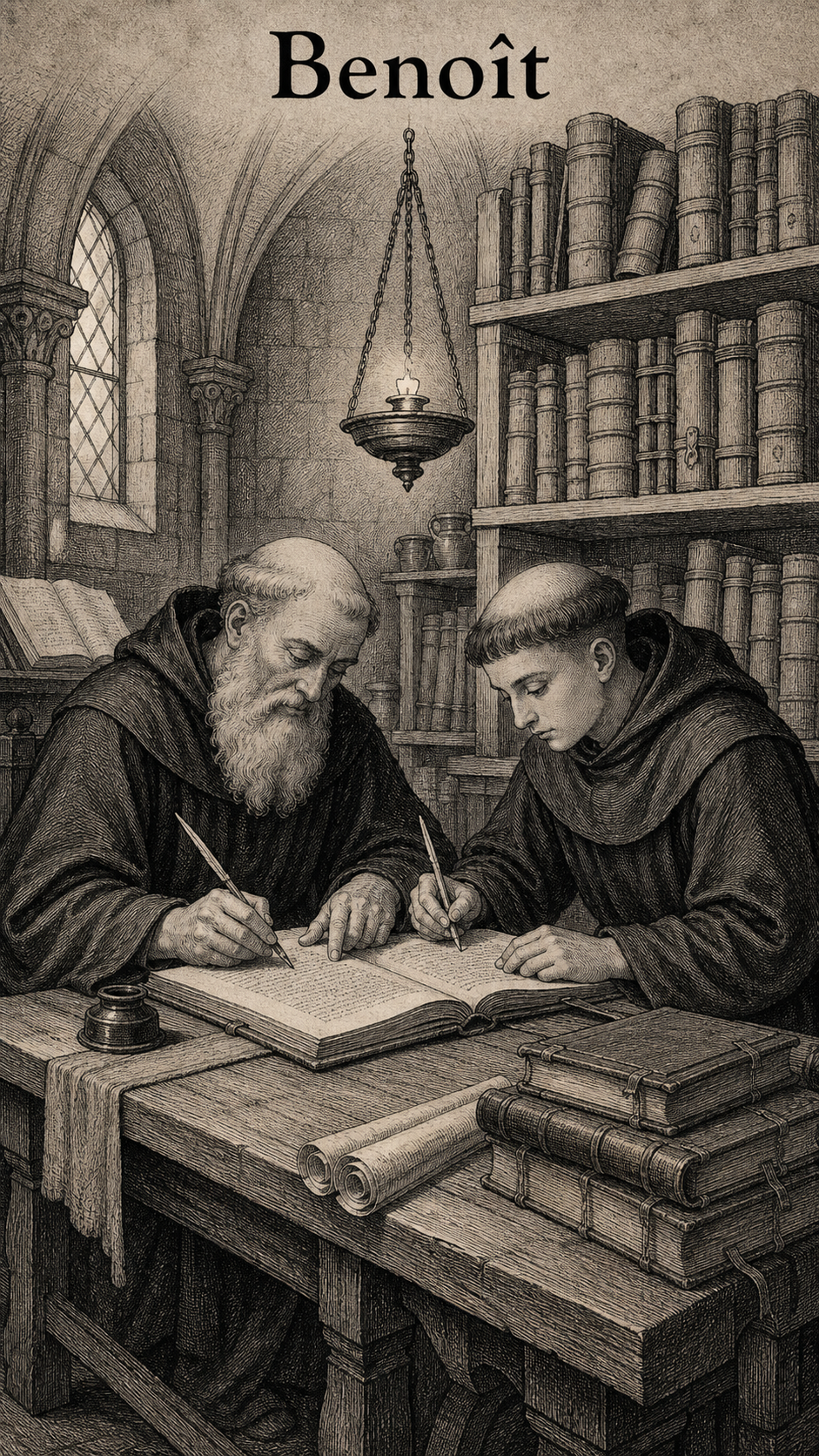 Illustration gravée du prénom Benoît