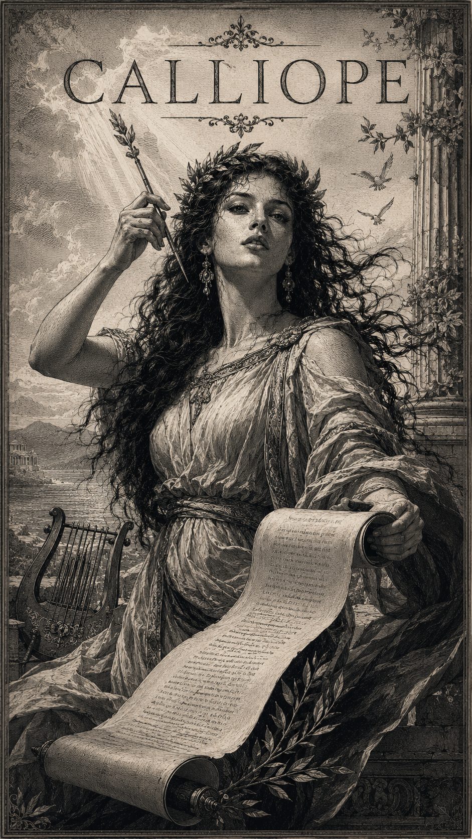 Illustration gravée du prénom Calliope