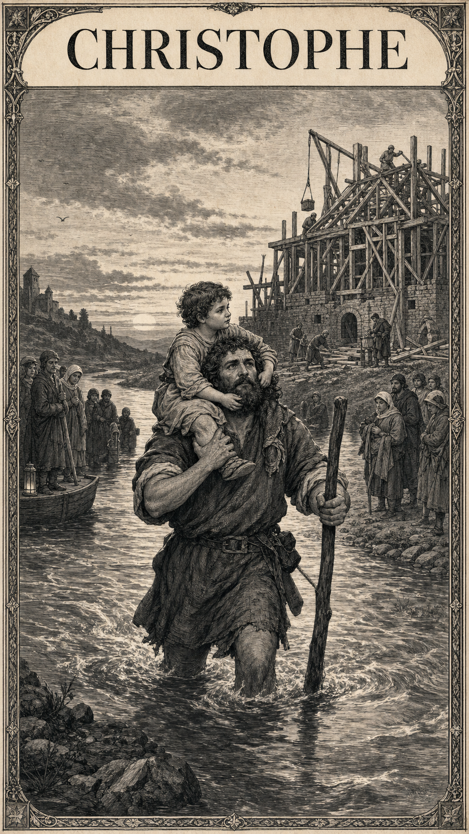 Illustration gravée du prénom Christophe