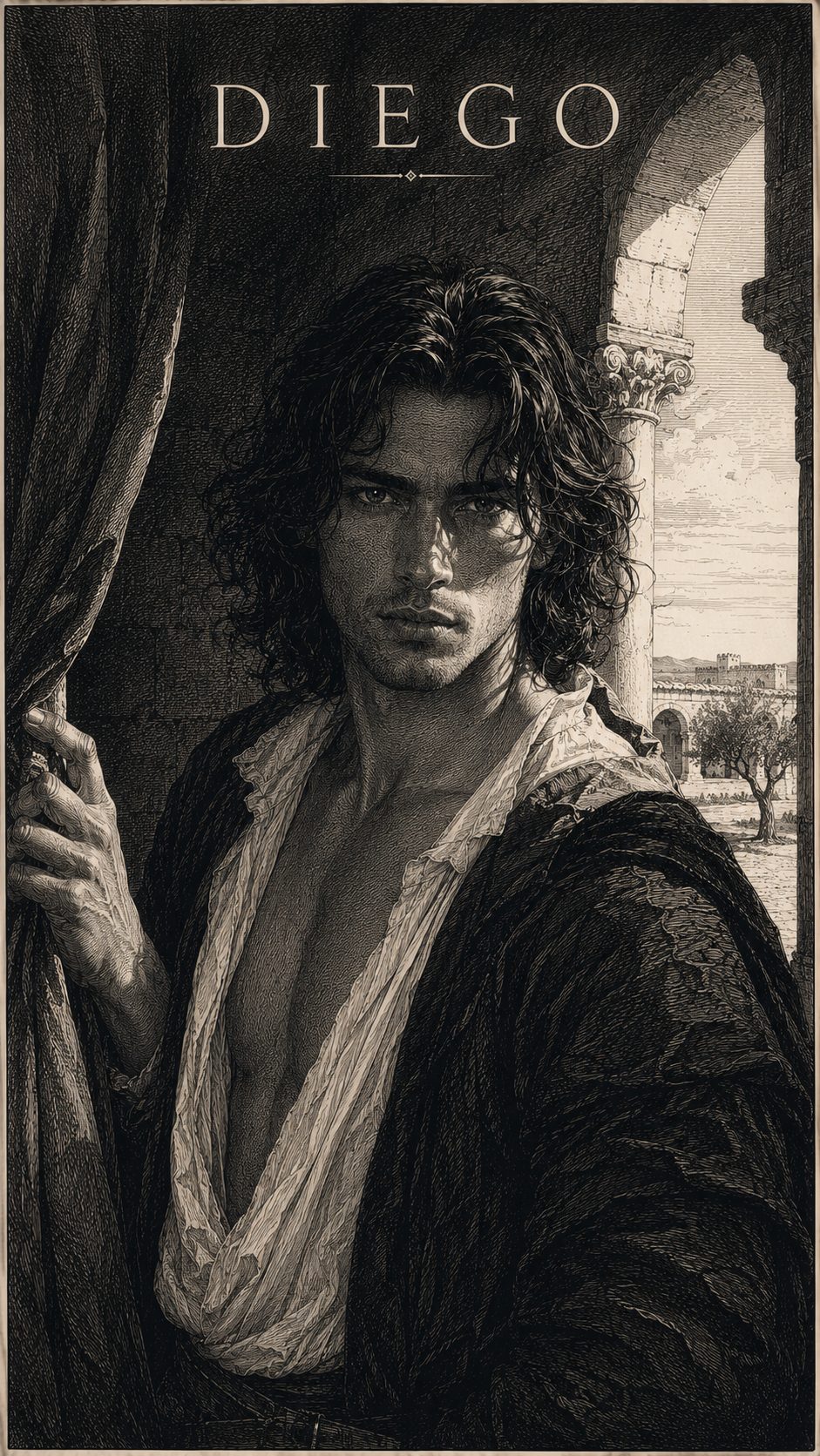 Illustration gravée du prénom Diego