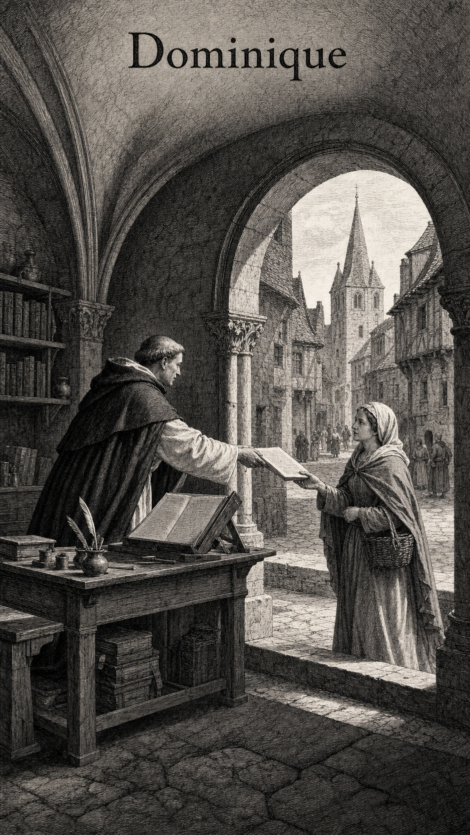 Illustration gravée du prénom Dominique