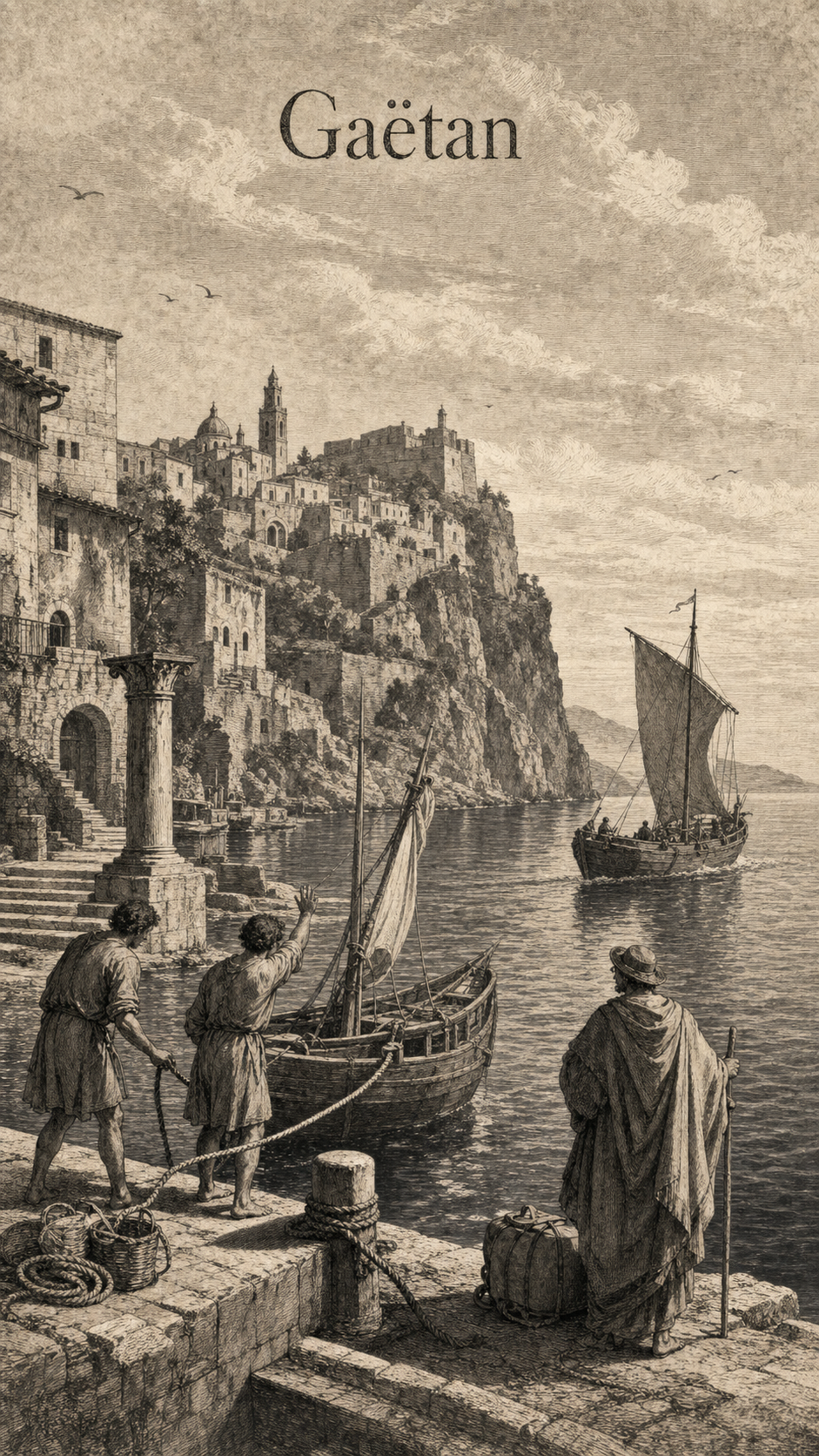 Illustration gravée du prénom Gaëtan