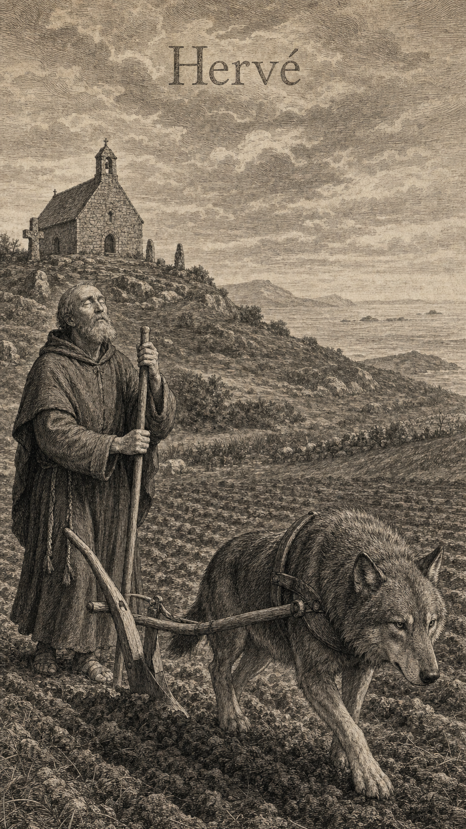 Illustration gravée du prénom Hervé