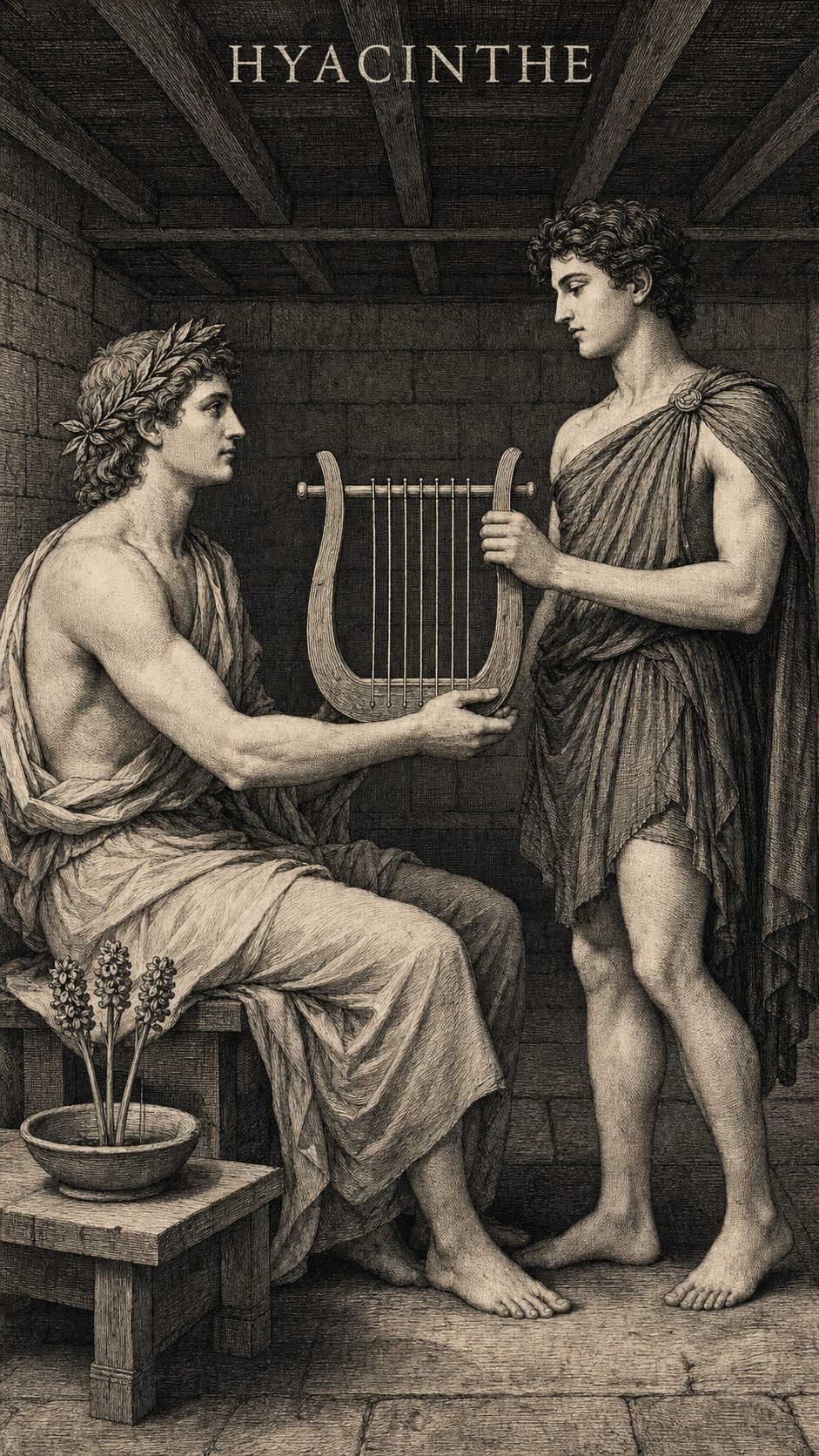 Illustration gravée du prénom Hyacinthe