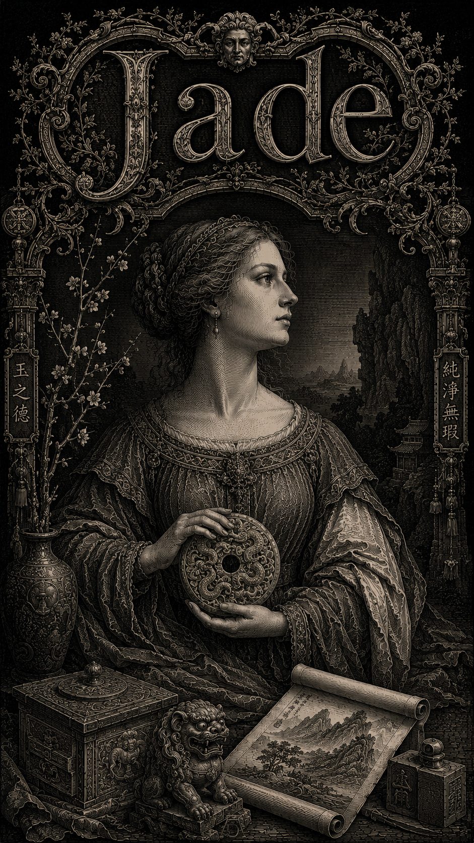 Illustration gravée du prénom Jade