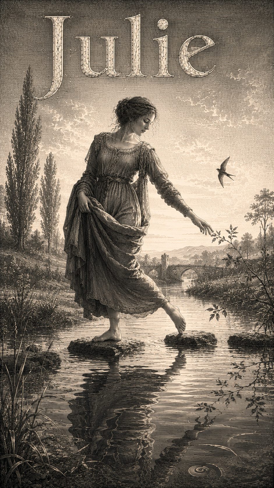 Illustration gravée du prénom Julie