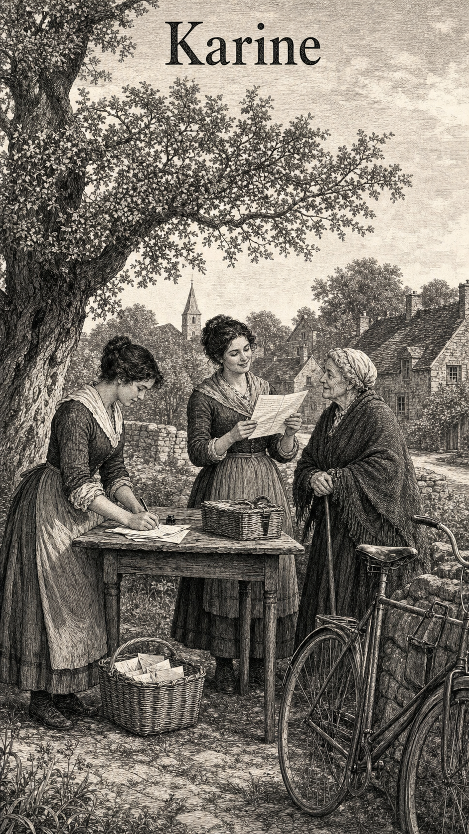 Illustration gravée du prénom Karine