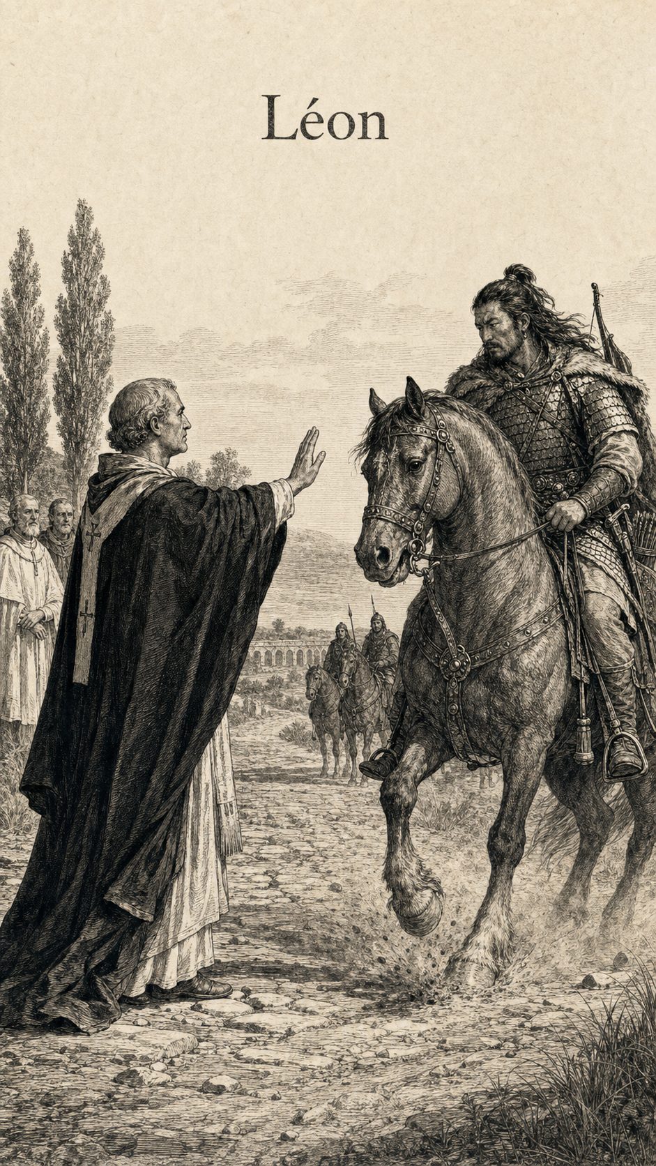 Illustration gravée du prénom Léon
