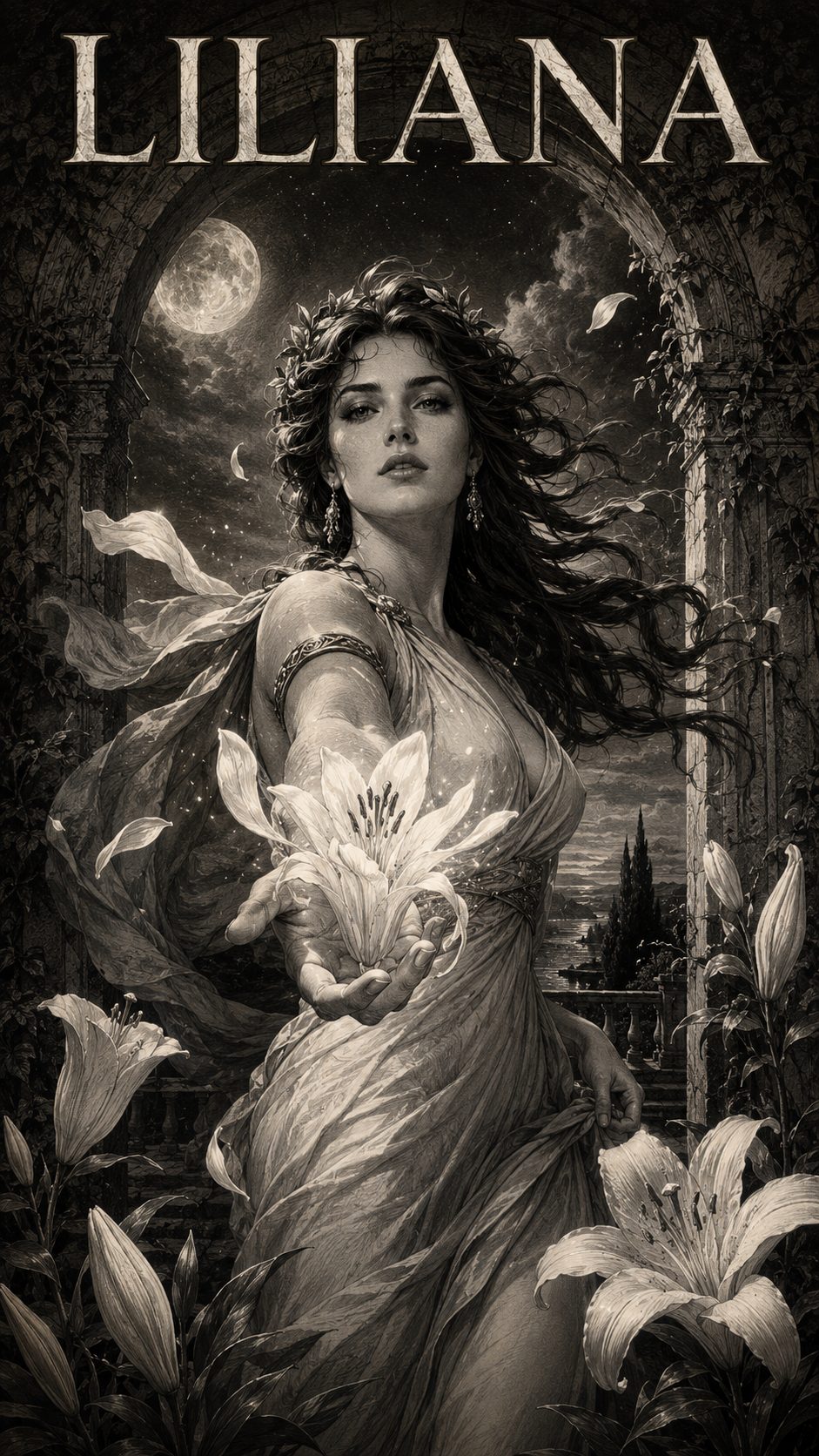 Illustration gravée du prénom Liliana
