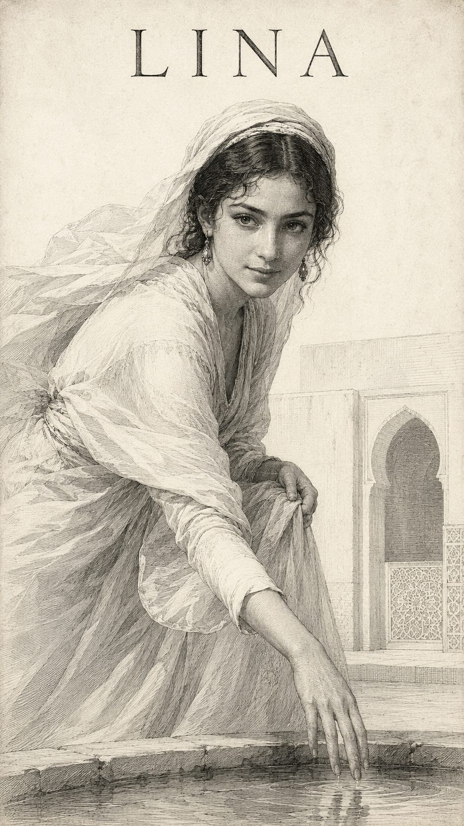 Illustration gravée du prénom Lina