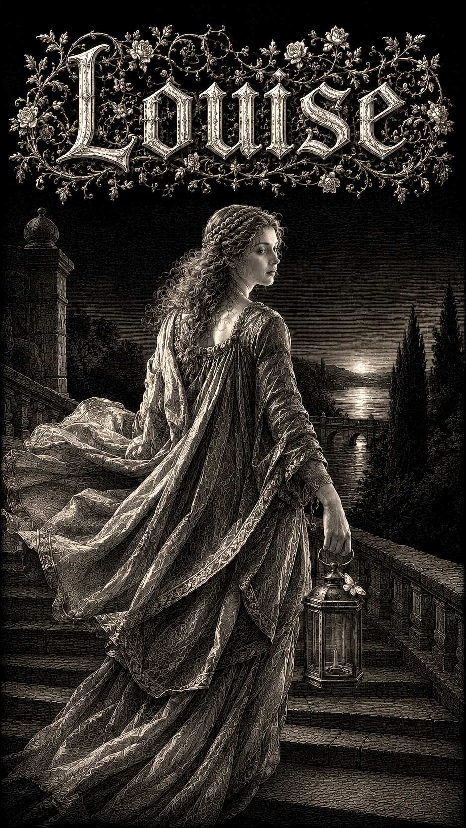 Illustration gravée du prénom Louise