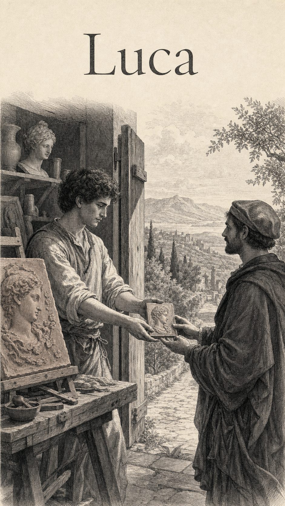 Illustration gravée du prénom Luca