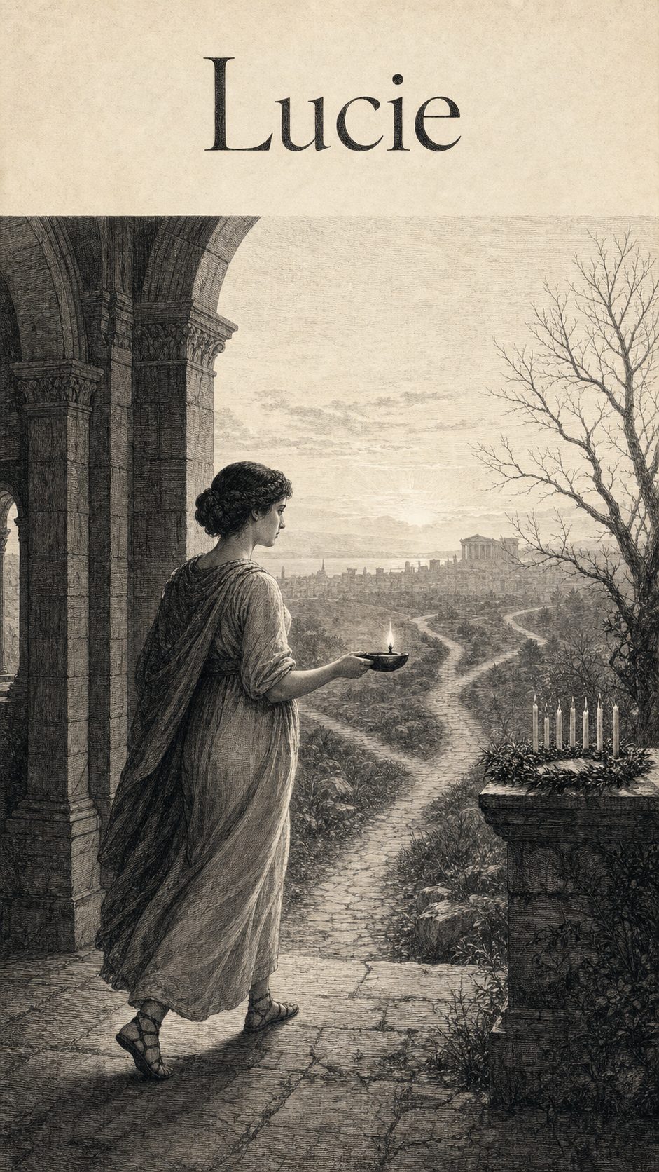 Illustration gravée du prénom Lucie