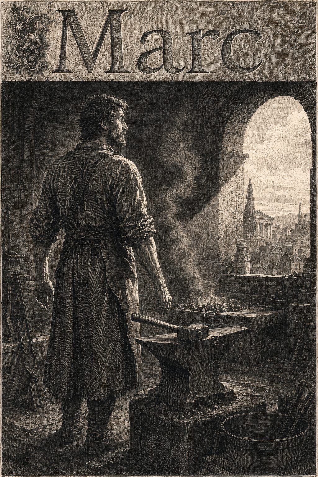 Illustration gravée du prénom Marc