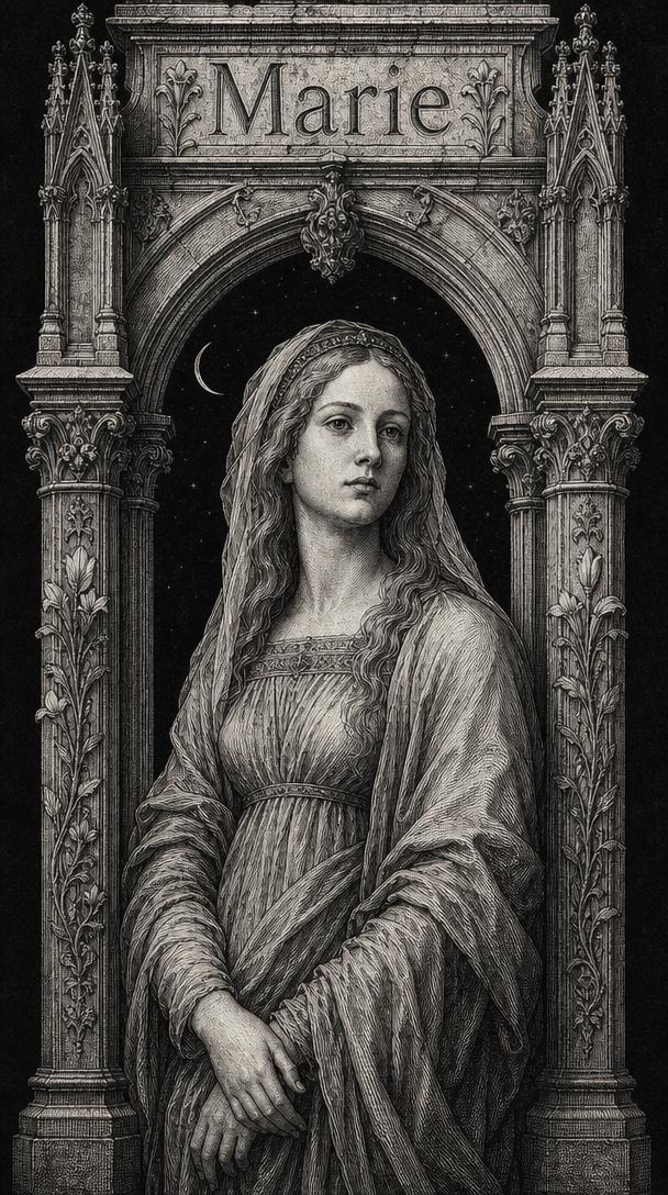 Illustration gravée du prénom Marie