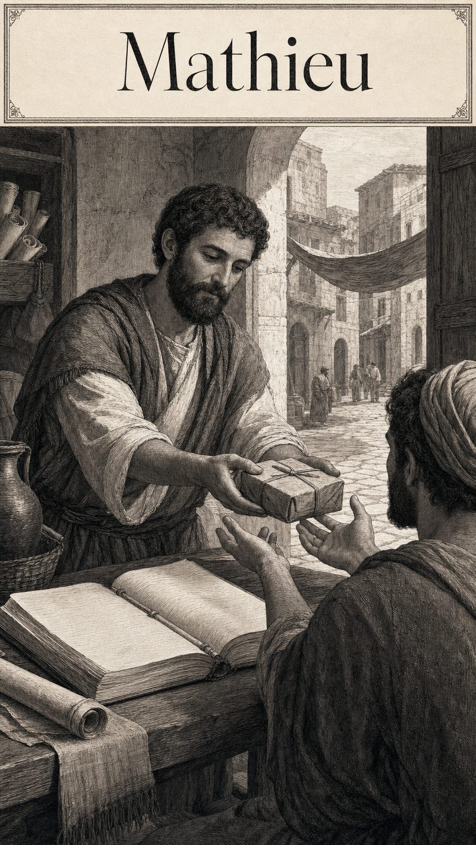 Illustration gravée du prénom Mathieu