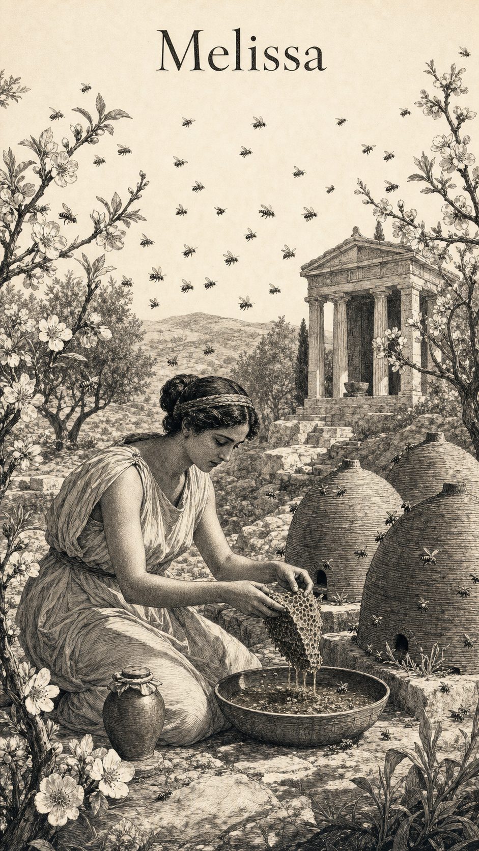 Illustration gravée du prénom Melissa