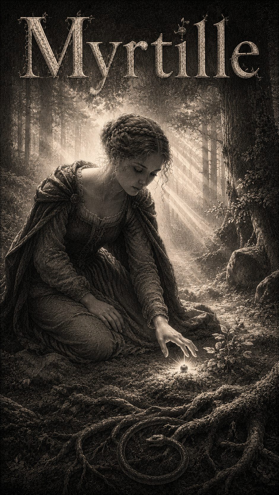 Illustration gravée du prénom Myrtille