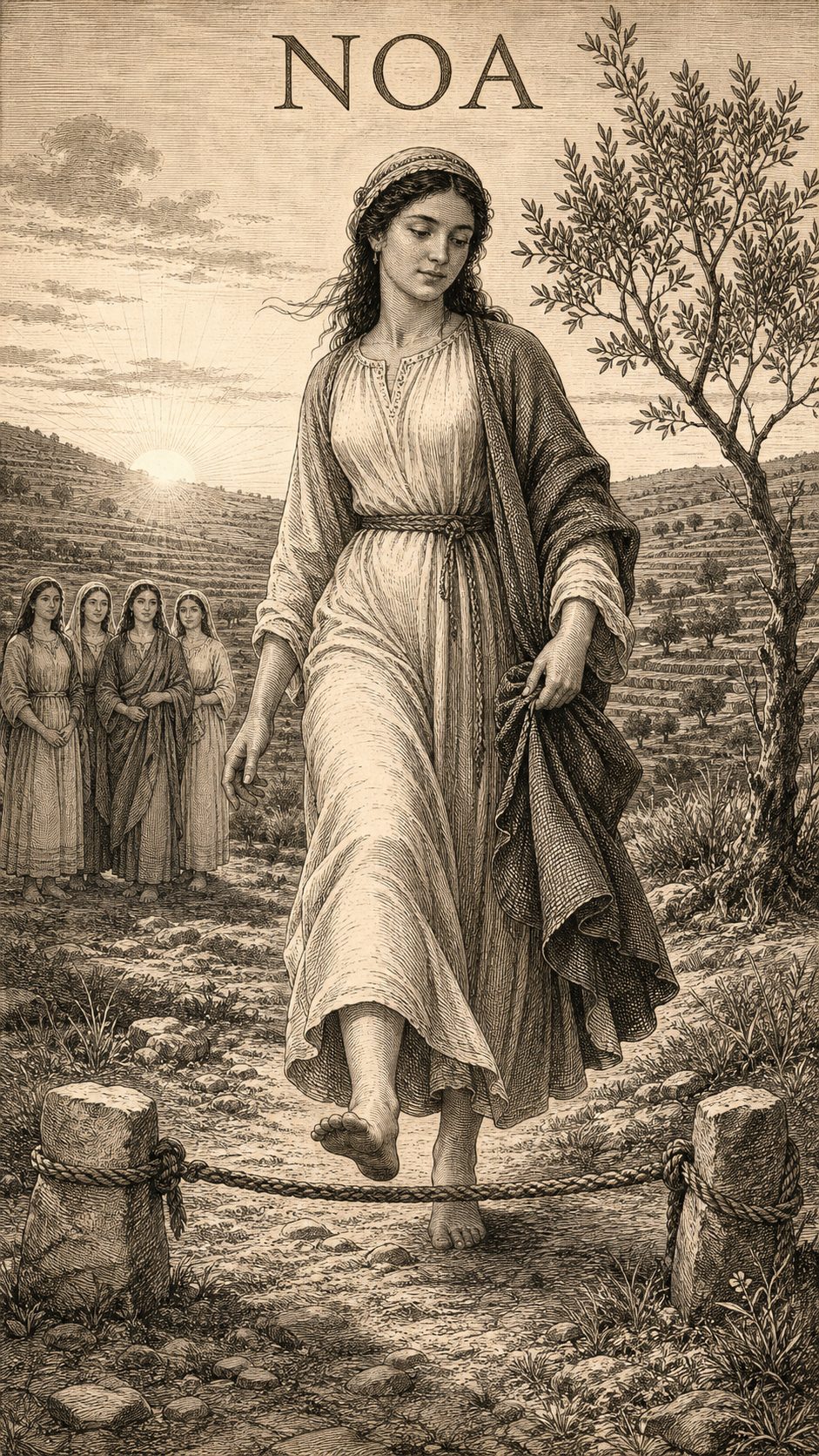Illustration gravée du prénom Noa