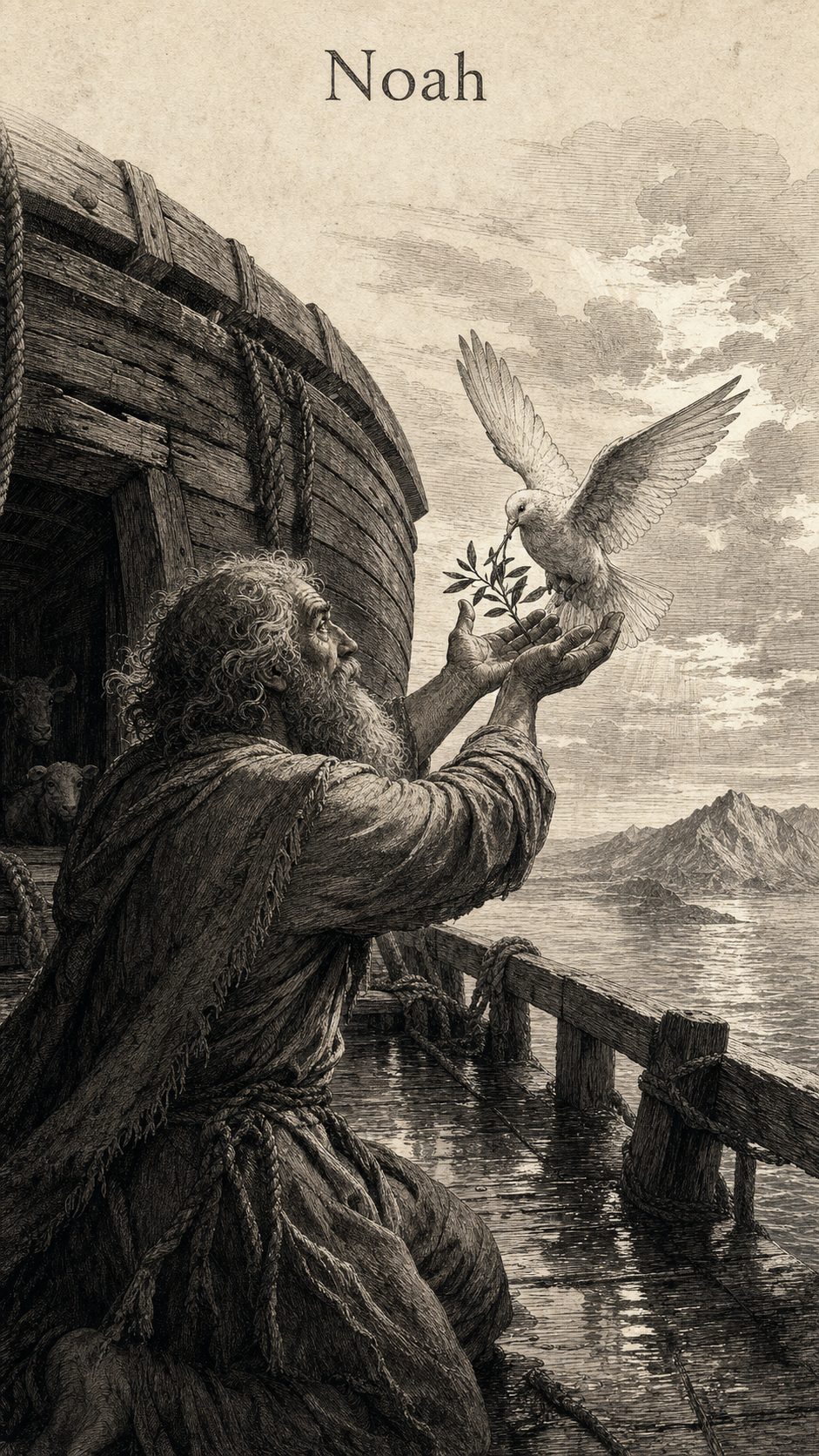 Illustration gravée du prénom Noah