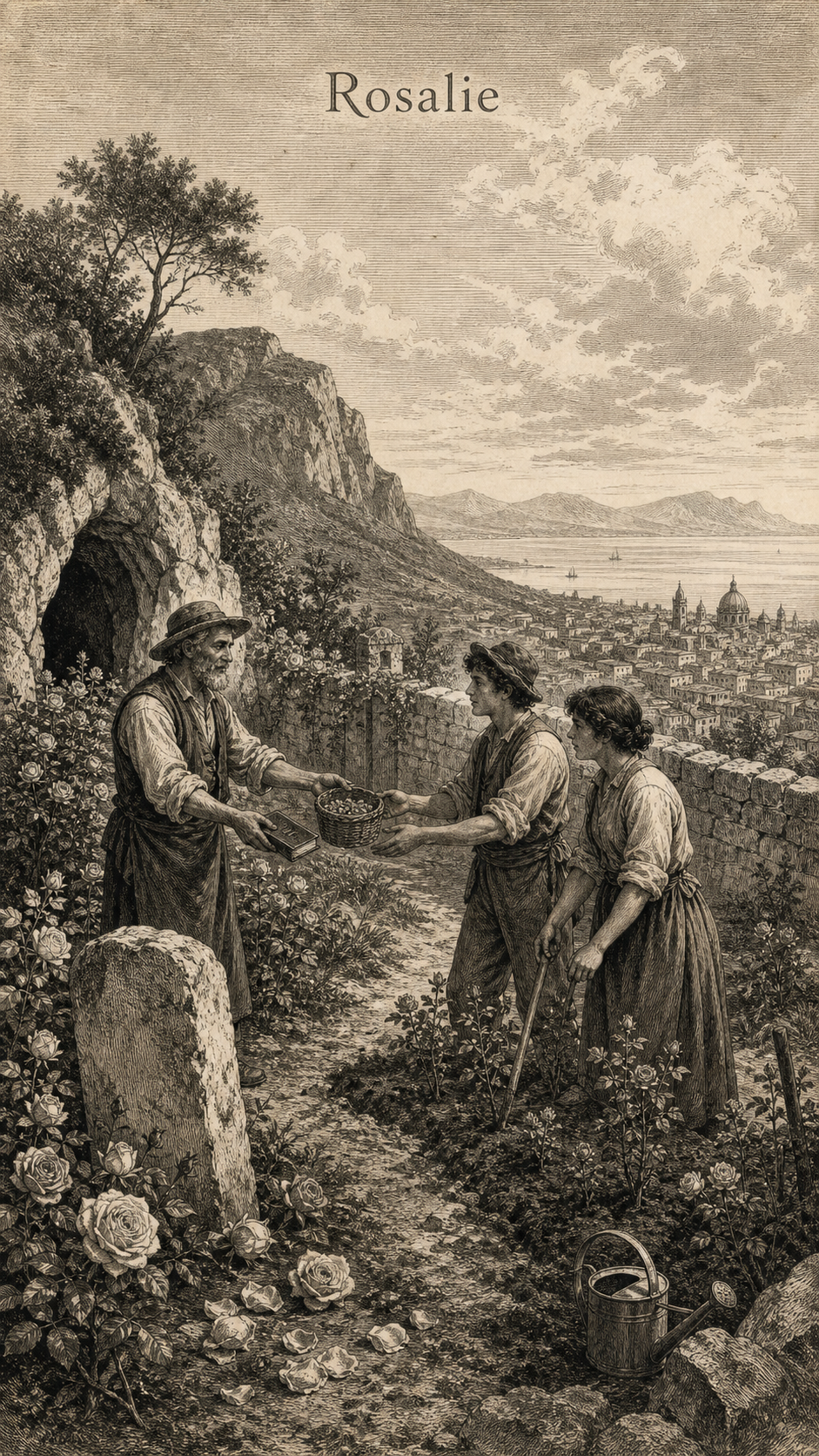 Illustration gravée du prénom Rosalie