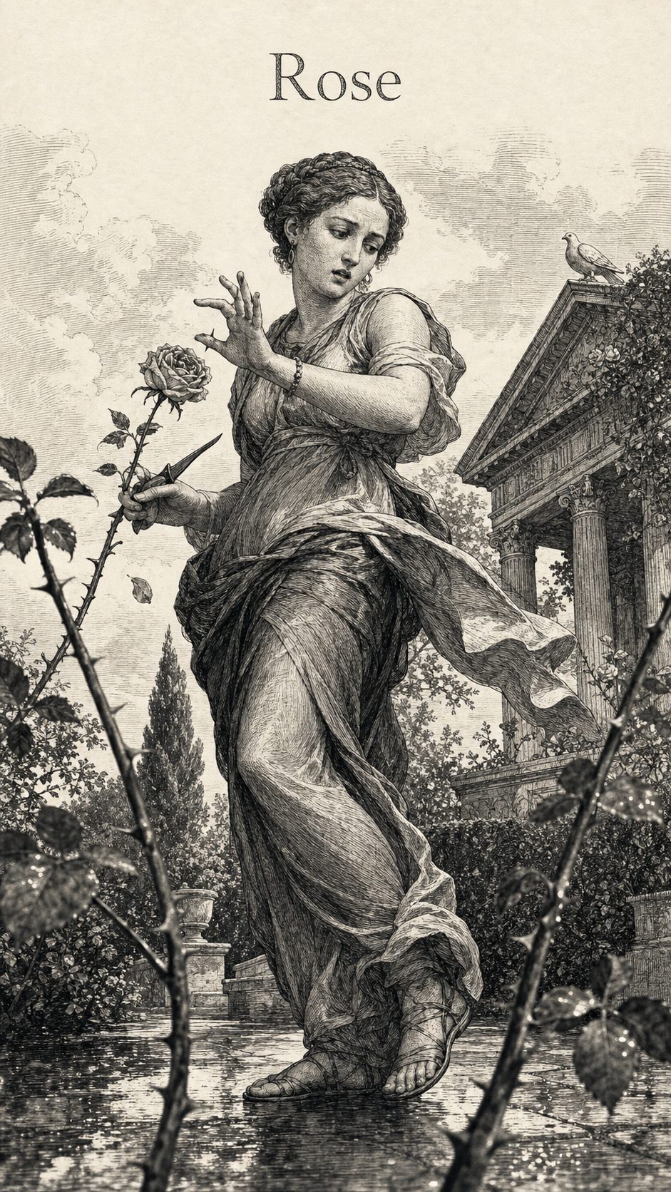 Illustration gravée du prénom Rose