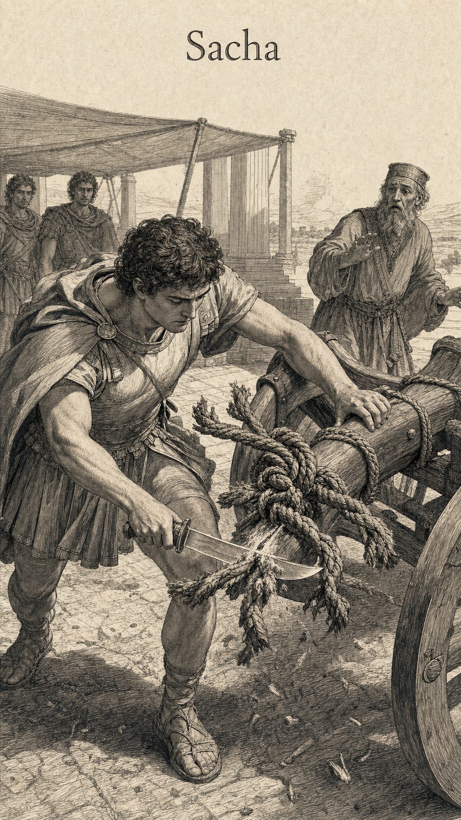 Illustration gravée du prénom Sacha