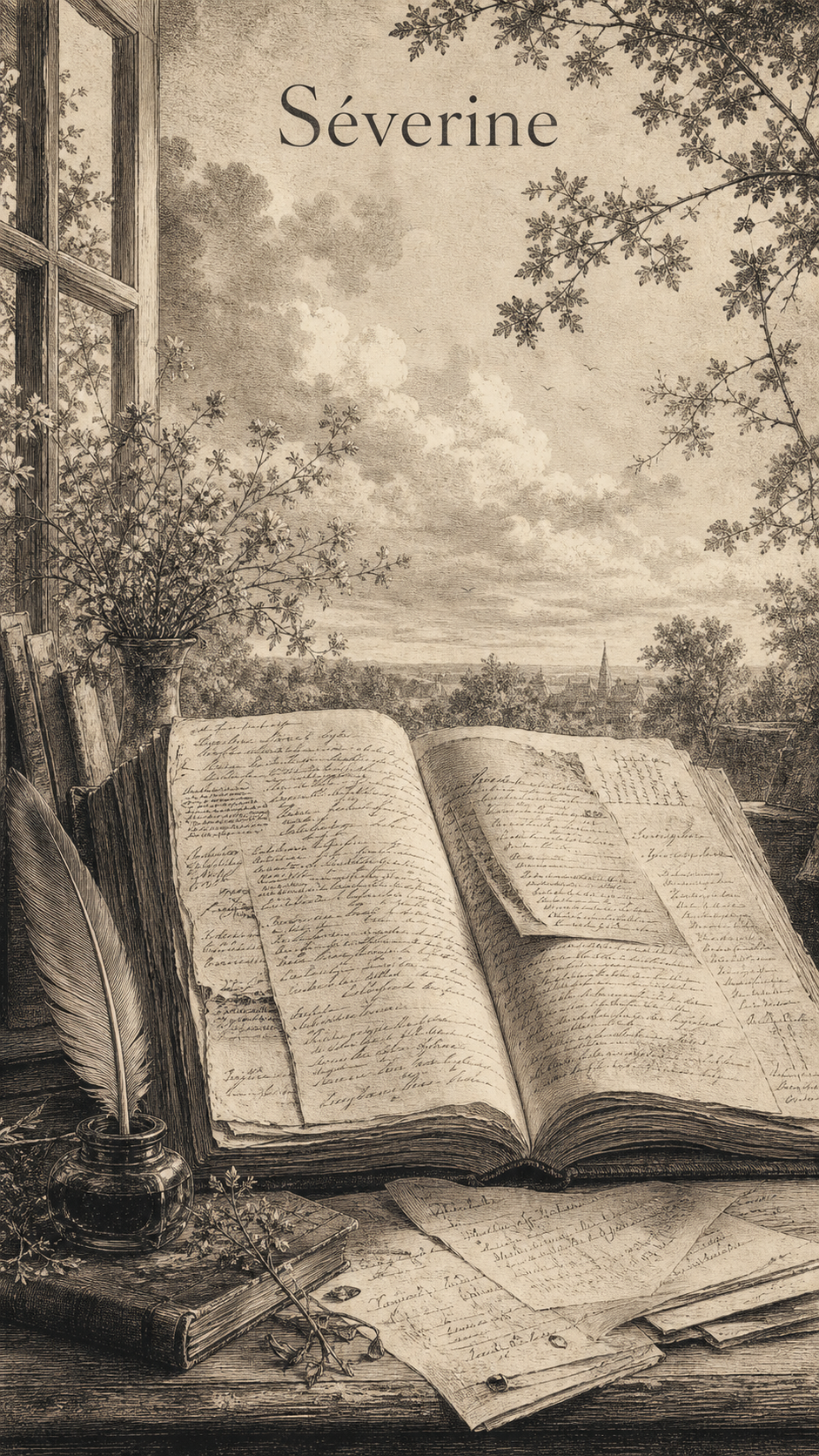 Illustration gravée du prénom Séverine