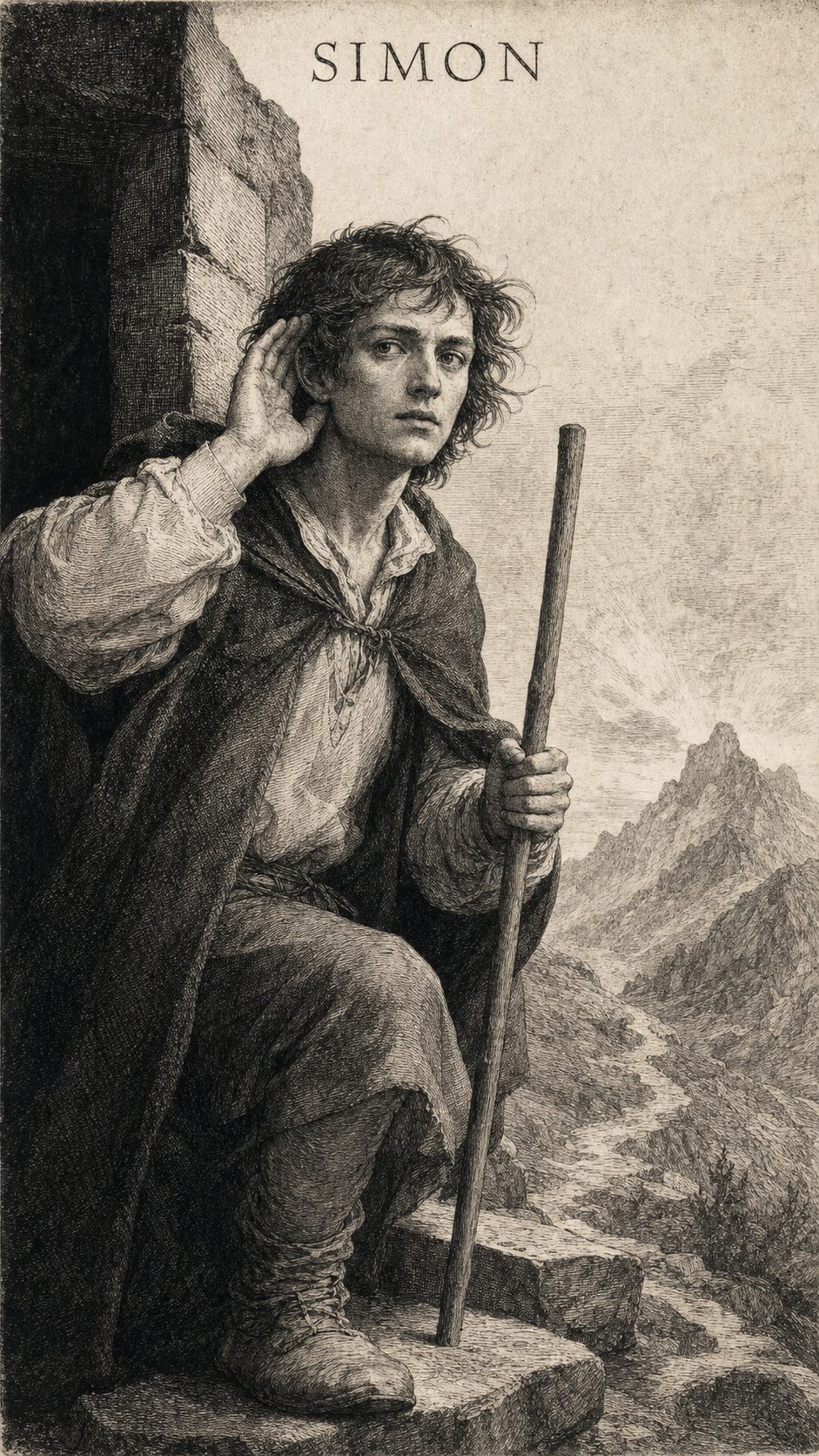 Illustration gravée du prénom Simon