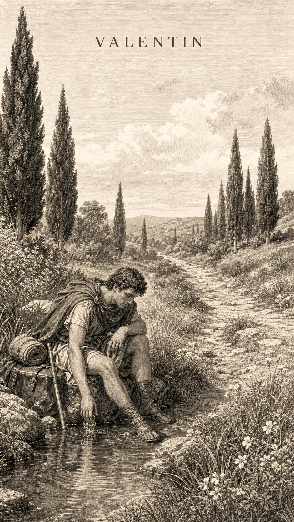 Illustration gravée du prénom Valentin