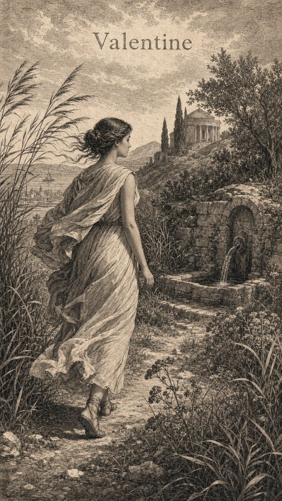 Illustration gravée du prénom Valentine