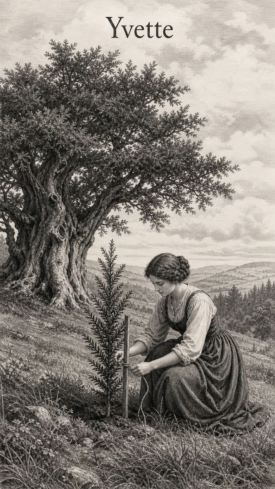 Illustration gravée du prénom Yvette
